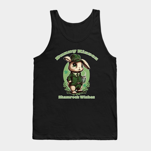 Bunny Kisses Shamrock Wishes - St Patricks Day Bunny Tank Top by RailoImage